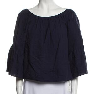 SEE CHLOE Oversize Crop Boxy Bell Sleeve Seersucker Crew on/off Shoulder Top XS